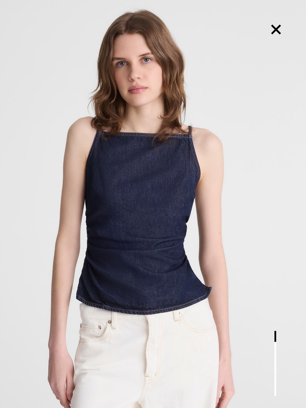 Madewell Airy Denim Ruched Squareneck Tank in Rinse Wash